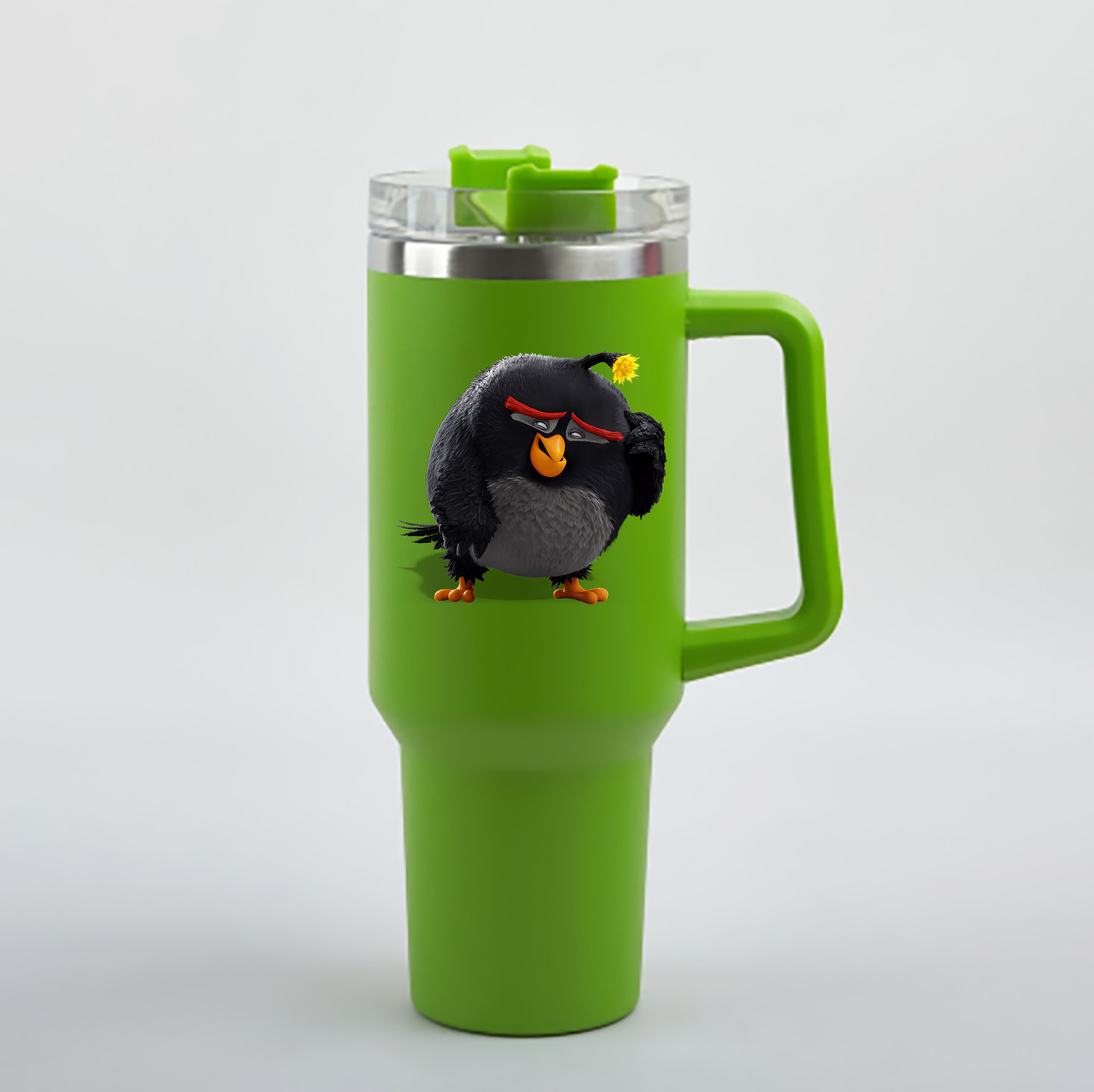 （画像用） Angry Birds アングリーバード 1200mL車用タンブラー - クリスタルステッカー（プラスチックストロー付き）